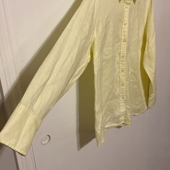 Soft Surroundings 100% Linen Long Sleeve Button Down Butter Yellow Lagenlook - Picture 3 of 11